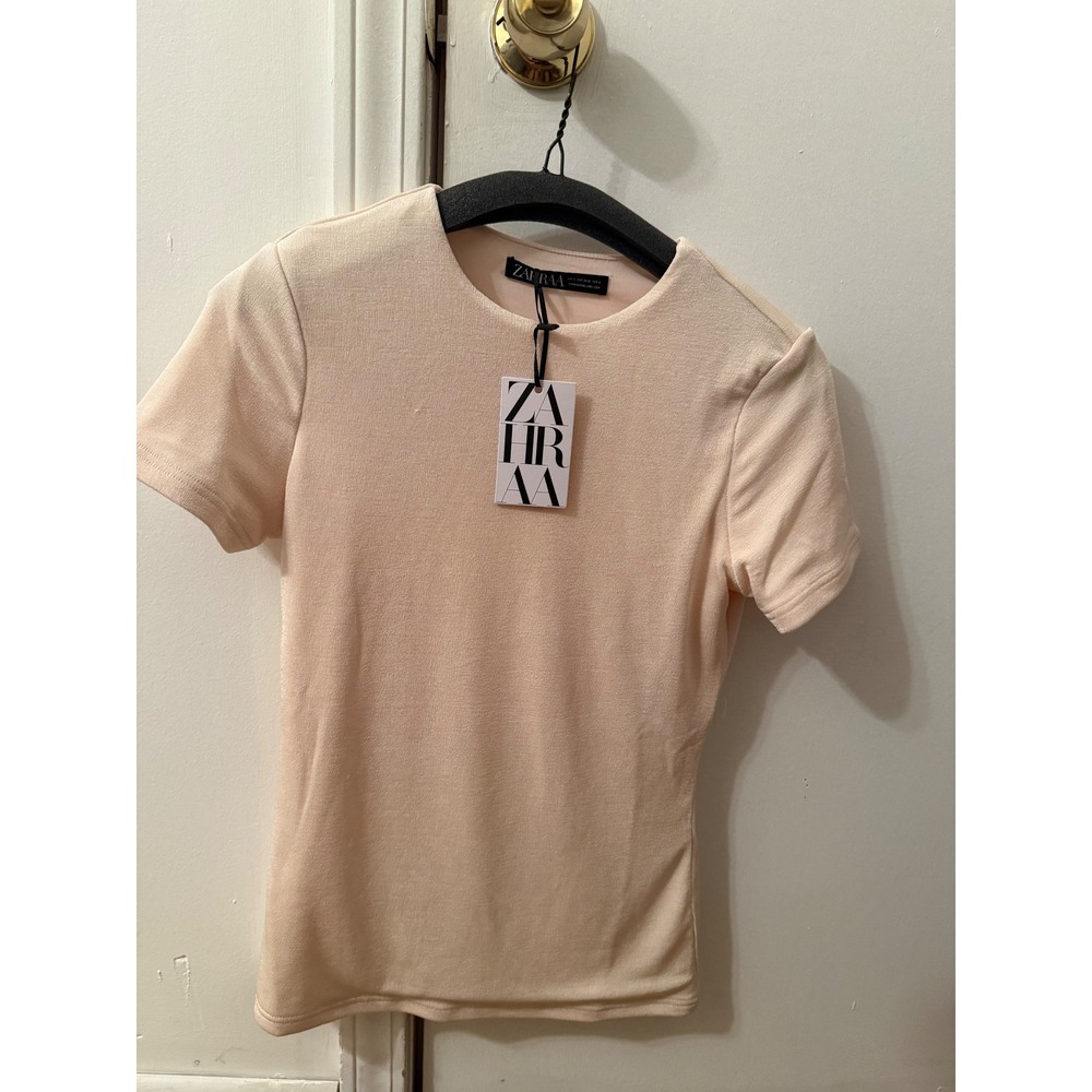 Zahraa The Label Cora Short Sleeve Body Shirt Modest Nude Crew Neck Top Small - Picture 3 of 5